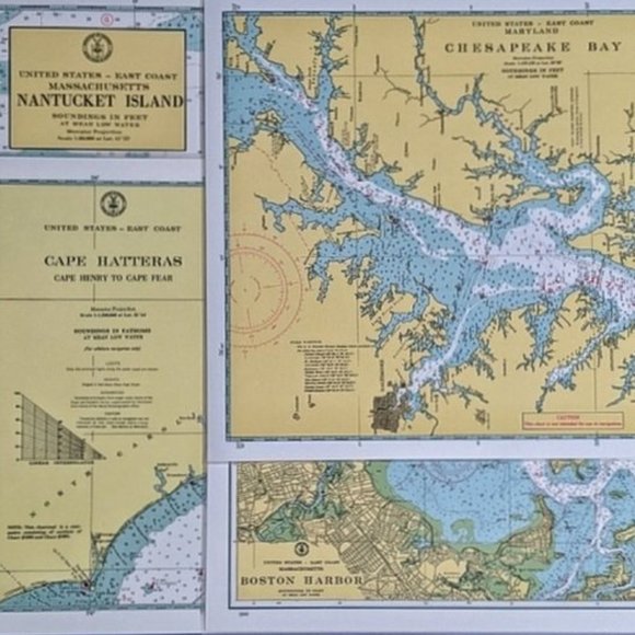 Vintage Mariners Chart/Map Placemats 4 East Coast